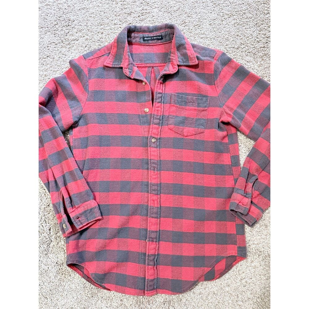 Brandy Melville Red Black Buffalo Plaid Flannel Button Down Shirt Small